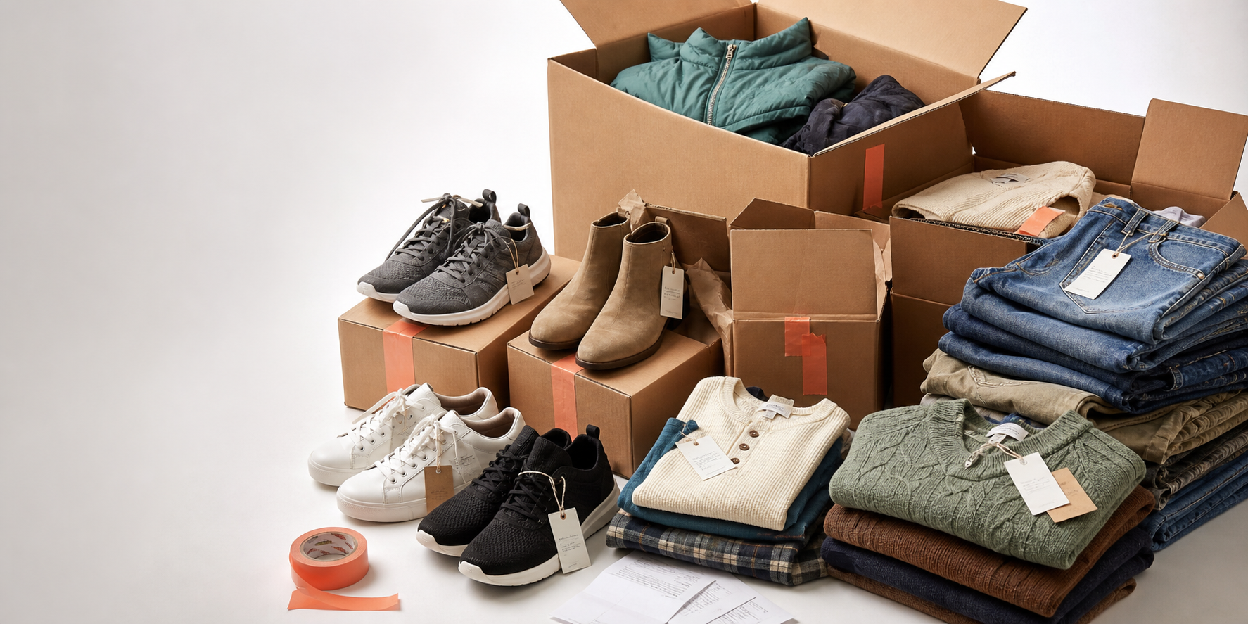 Outlet apparel and footwear prepared as affordable surprise packs